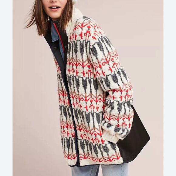 Anthropologie Sleeping on Snow Intarsia Sweater Jacket Size S Faire Isle - Picture 4 of 12